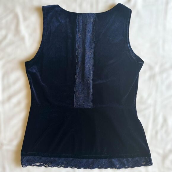 Liquid By Sioni Whimsigoth Velvet Navy V Neck Tank W/ Lace Trim‎ Sz M Fairy Alt - Picture 4 of 4